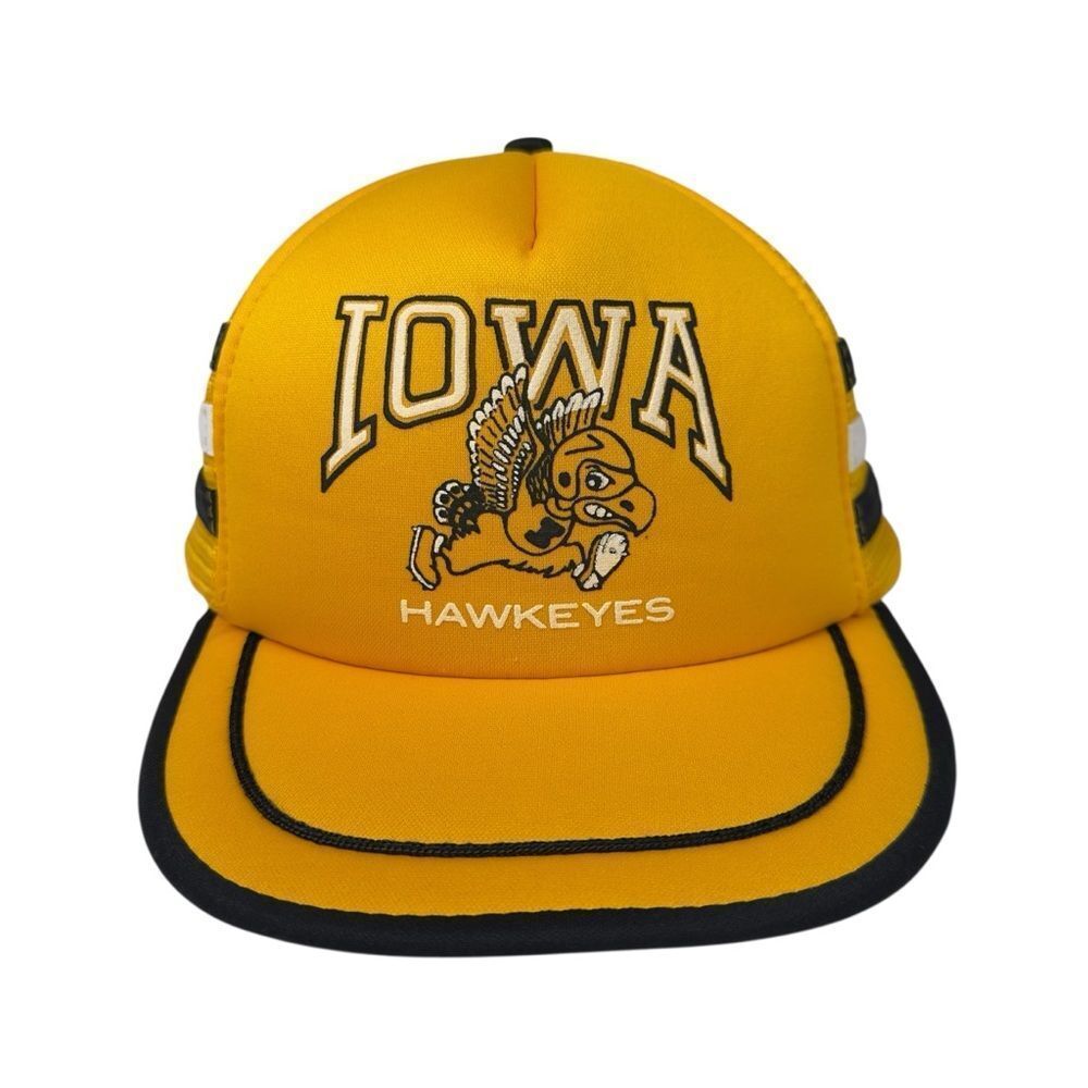 Vintage 3 STRIPE Trucker Hat Snapback Cap Yellow University Iowa Hawkeyes NCAA